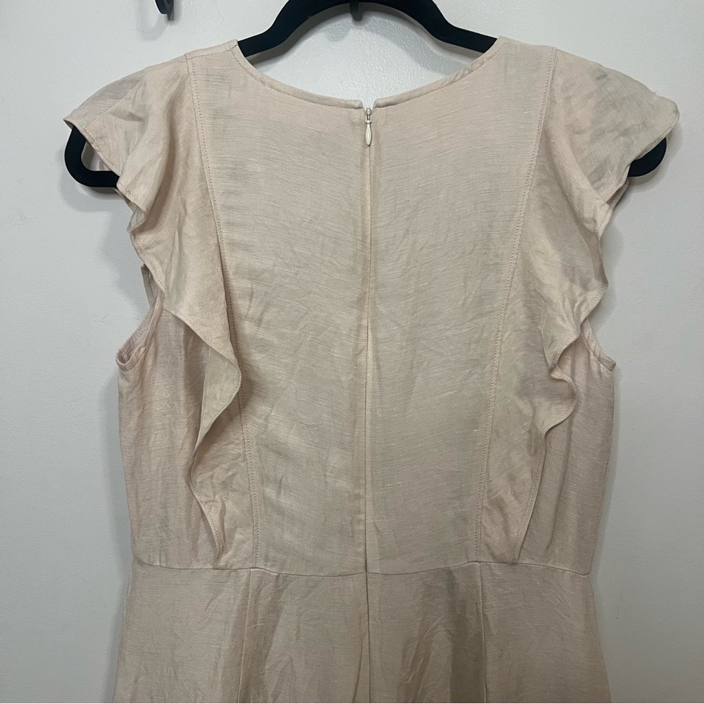 J. Crew Cream Ruffle Sleeve Midi Dress Boho Linen Lined with Pockets Boho Summer - Picture 7 of 8